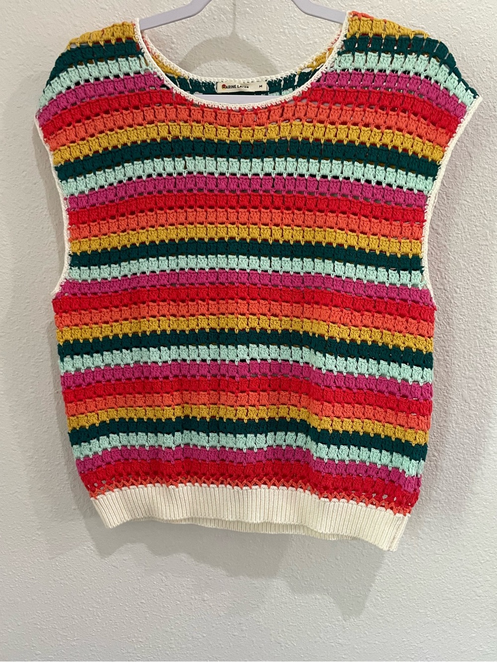 Marine Layer Crochet Colorful Sweater Preppy Fall Vintage Inspired Relaxed Fit